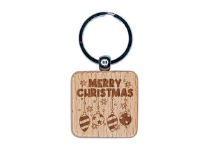 Merry Christmas Hanging Ornaments Engraved Wood Square Keychain Tag Charm