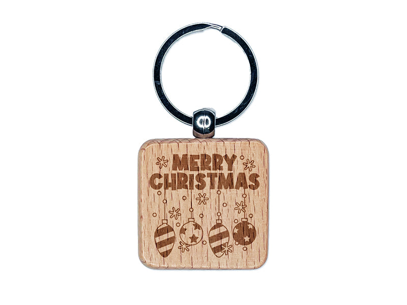 Merry Christmas Hanging Ornaments Engraved Wood Square Keychain Tag Charm