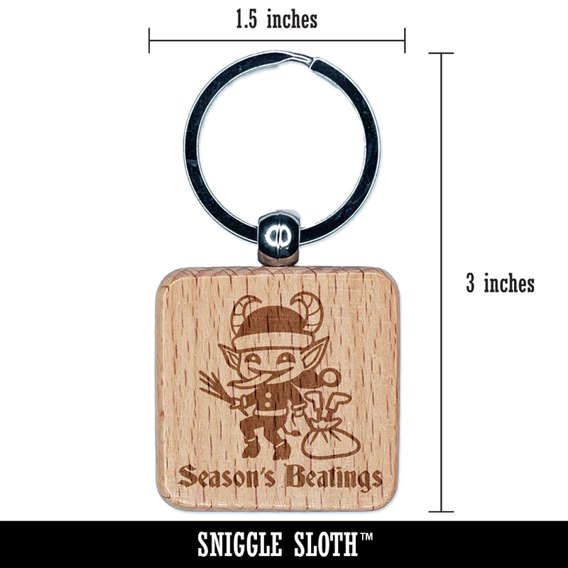 Santa's Little Krampus Helper Season's Beatings Greetings Christmas Elf Engraved Wood Square Keychain Tag Charm