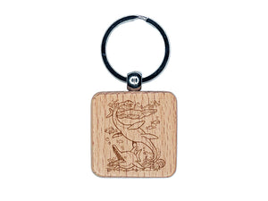 Aquatic Dinosaurs Ichthyosaurus Plesiosaur Mosasaurus Engraved Wood Square Keychain Tag Charm