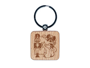 Christmas Nutcracker with Squirrel and Acorn Engraved Wood Square Keychain Tag Charm