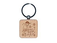 Fabulous Holiday Christmas Alpaca Engraved Wood Square Keychain Tag Charm