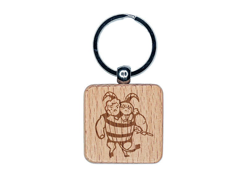 Naughty Children Taken by Krampus Christmas Engraved Wood Square Keychain Tag Charm