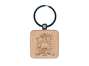 Reindeer with Christmas Ornaments Engraved Wood Square Keychain Tag Charm