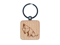 Sad Pet Dog in Cone of Shame Engraved Wood Square Keychain Tag Charm