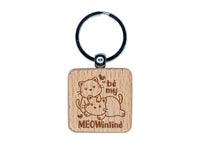 Be My Meowintine Valentine Valentine's Day Engraved Wood Square Keychain Tag Charm