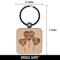 Love Balloons Valentine's Day Engraved Wood Square Keychain Tag Charm