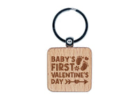 Baby's First Valentine's Day Engraved Wood Square Keychain Tag Charm