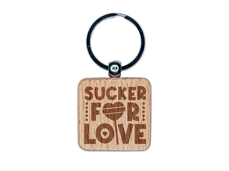 Sucker For Love Heart Lollipop Valentine's Day Engraved Wood Square Keychain Tag Charm