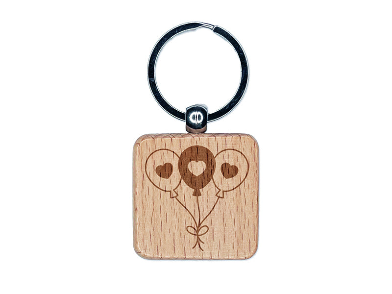 Trio of Valentine's Day Balloons Love Birthday Engraved Wood Square Keychain Tag Charm