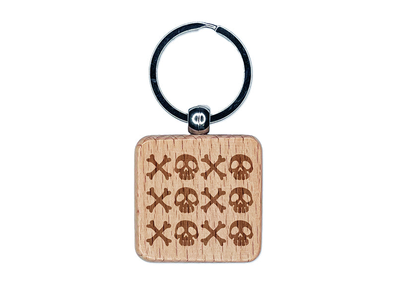 XOXO Skull Crossbones Hugs Kisses Valentine's Day Engraved Wood Square Keychain Tag Charm