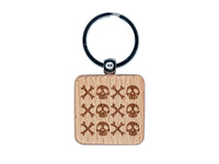 XOXO Skull Crossbones Hugs Kisses Valentine's Day Engraved Wood Square Keychain Tag Charm