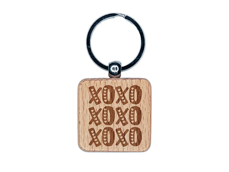 XOXO Hearts Hugs Kisses Valentine's Day Love Engraved Wood Square Keychain Tag Charm