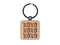 XOXO Hearts Hugs Kisses Valentine's Day Love Engraved Wood Square Keychain Tag Charm