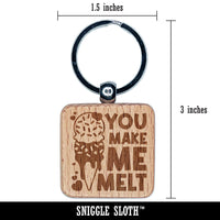 You Make Me Melt Valentine's Day Ice Cream Cone Engraved Wood Square Keychain Tag Charm