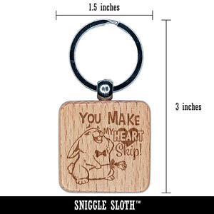 You Make My Heart Skip Bunny Rabbit Love Valentine's Day Engraved Wood Square Keychain Tag Charm