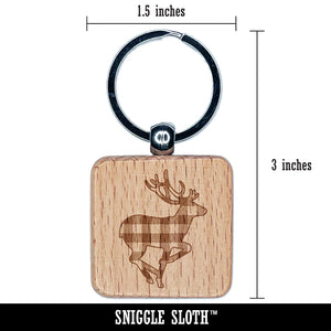 Plaid Deer Buck Buffalo Print Engraved Wood Square Keychain Tag Charm