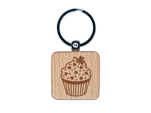 Shamrock Sprinkle Cupcake St. Patrick's Day Engraved Wood Square Keychain Tag Charm