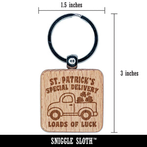 Special Delivery Truck St. Patrick's Day Engraved Wood Square Keychain Tag Charm