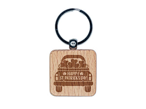 St. Patrick's Day Truck Engraved Wood Square Keychain Tag Charm