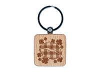 Buffalo Plaid Lips in Patch of Clovers St. Patrick's Day Engraved Wood Square Keychain Tag Charm