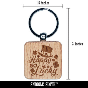 Happy Go Lucky Leprechaun Hat Shamrocks St. Patrick's Day Engraved Wood Square Keychain Tag Charm