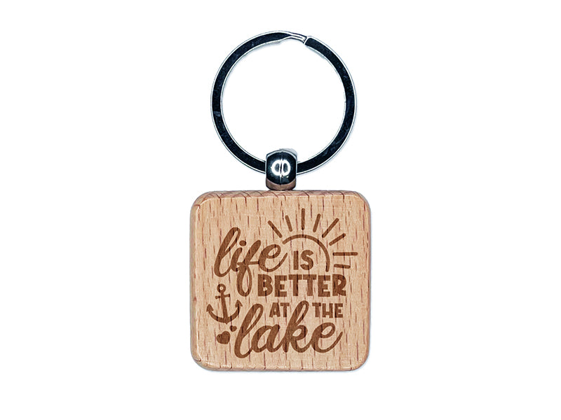 Life is Better at the Lake Engraved Wood Square Keychain Tag Charm