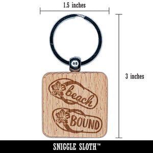 Beach Bound Sandals Flip Flops Hibiscus Engraved Wood Square Keychain Tag Charm