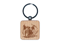 Cthulhu Eldritch Horror Rising From the Ocean Engraved Wood Square Keychain Tag Charm