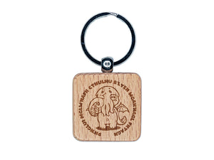 Cute Sleepy Baby Cthulhu Monster Engraved Wood Square Keychain Tag Charm