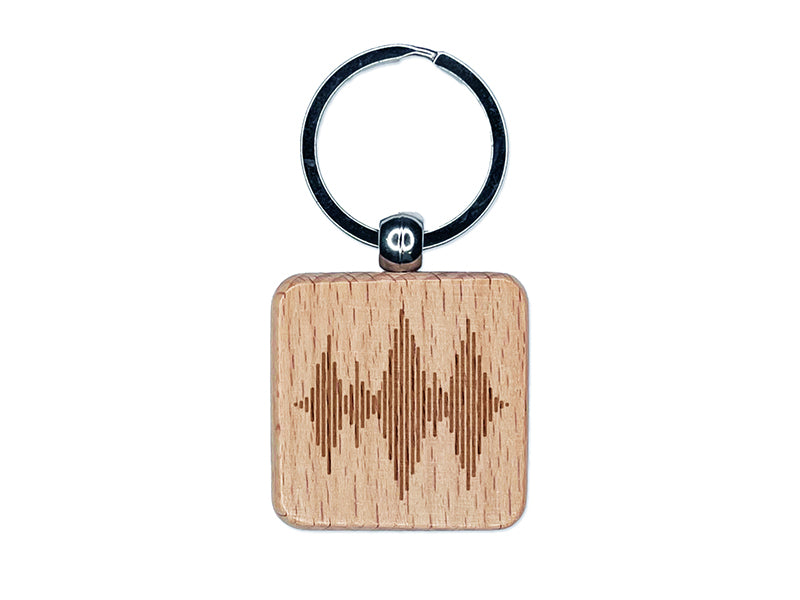 Sound Waves Music Engraved Wood Square Keychain Tag Charm