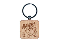 Stegosaurus Rawr Roar Dinosaur Engraved Wood Square Keychain Tag Charm