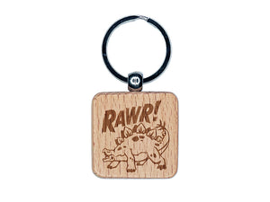 Stegosaurus Rawr Roar Dinosaur Engraved Wood Square Keychain Tag Charm