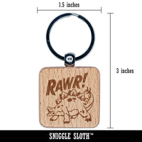 Stegosaurus Rawr Roar Dinosaur Engraved Wood Square Keychain Tag Charm