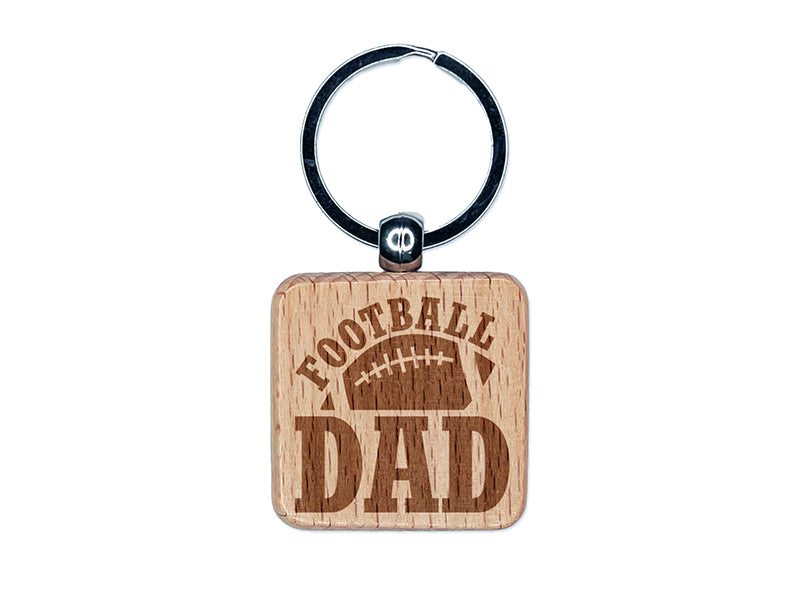 Football Dad Engraved Wood Square Keychain Tag Charm