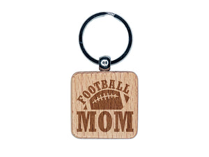 Football Mom Engraved Wood Square Keychain Tag Charm