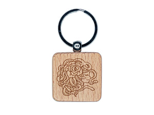 Resting Medusa with Rose Engraved Wood Square Keychain Tag Charm