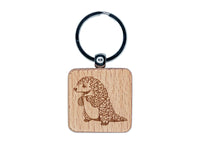 Cartoon Pangolin Endangered Species Standing Engraved Wood Square Keychain Tag Charm