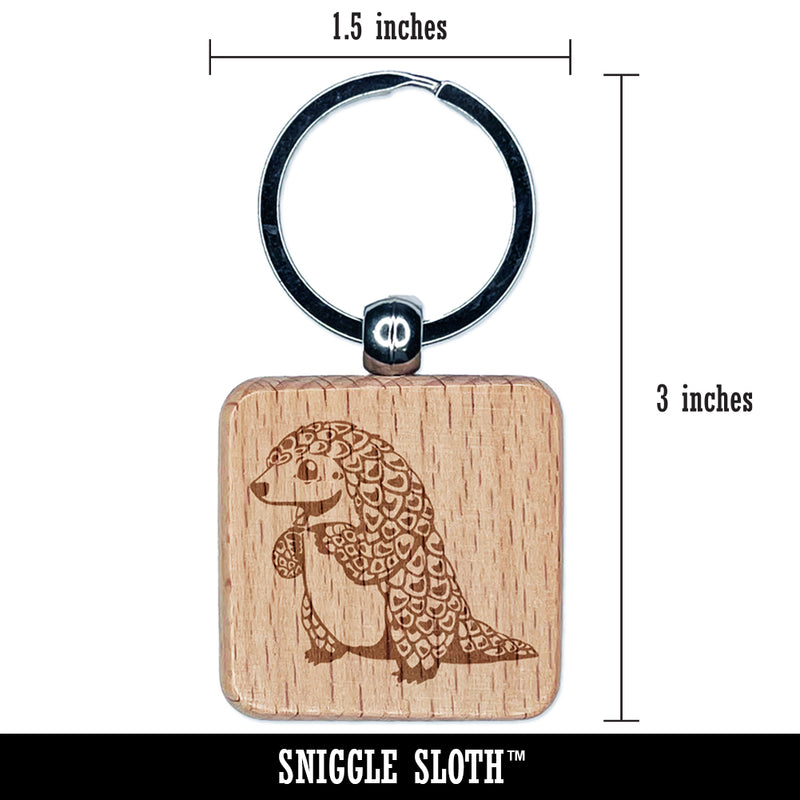 Cartoon Pangolin Endangered Species Standing Engraved Wood Square Keychain Tag Charm