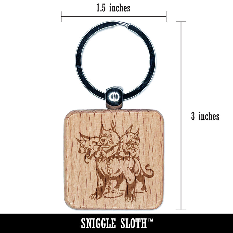 Cerberus Three Headed Hell Hound Dog Hades Greek Mythology Engraved Wood Square Keychain Tag Charm