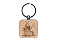 Charon Ferryman Acheron River Styx Death Skull Engraved Wood Square Keychain Tag Charm