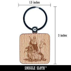 Charon Ferryman Acheron River Styx Death Skull Engraved Wood Square Keychain Tag Charm