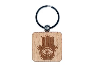 Hamsa Evil Eye Hand Ward Protection Symbol Charm Khamsa Hamesh Engraved Wood Square Keychain Tag Charm