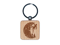 Rock Climbing Moon Stone Wall Mountain Cliff Engraved Wood Square Keychain Tag Charm