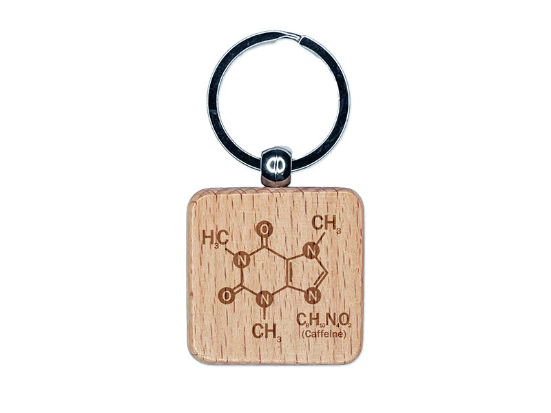 Science Molecule Caffeine Coffee Atomic Bonds Engraved Wood Square Keychain Tag Charm