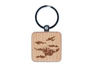 Sky Diving Diver Jumping Out of Plane Engraved Wood Square Keychain Tag Charm