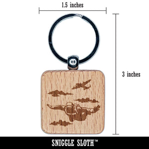 Sky Diving Diver Jumping Out of Plane Engraved Wood Square Keychain Tag Charm