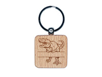 T-Rex Tyrannosaurus Rex Dinosaur Split Monogram Name Engraved Wood Square Keychain Tag Charm