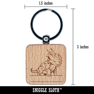 Triceratops Dinosaur Split Monogram Name Engraved Wood Square Keychain Tag Charm