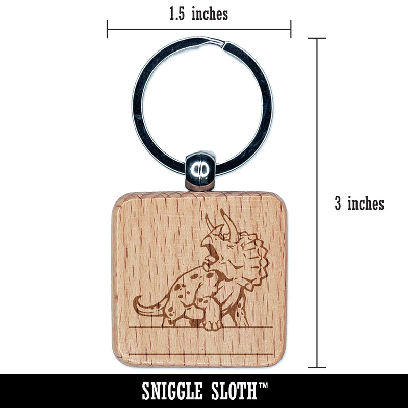 Triceratops Dinosaur Split Monogram Name Engraved Wood Square Keychain Tag Charm